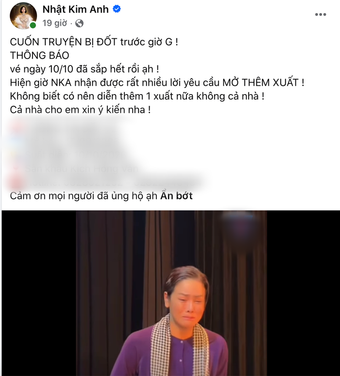Nhật Kim Anh thông báo.