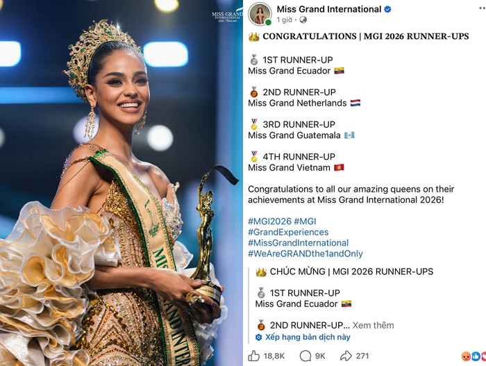 Tân hoa hậu nhận 'bão' phẫn nộ ngay sau khi đăng quang Miss Grand International 2026.