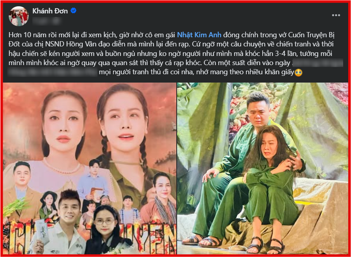 Nhạc sĩ Khánh Đơn dành lời khen ngợi cho màn thể hiện của Nhật Kim Anh trên sân khấu kịch.