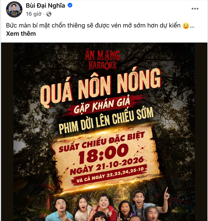 Đại Nghĩa chia sẻ thông tin về lịch chiếu sớm của Án Mạng Karaoke.