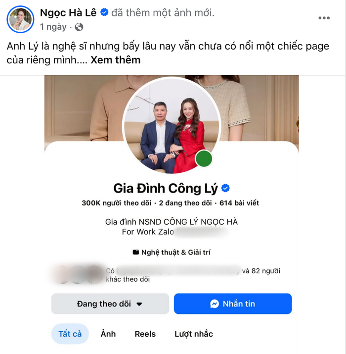 Vợ NSND Công Lý chia sẻ niềm vui.