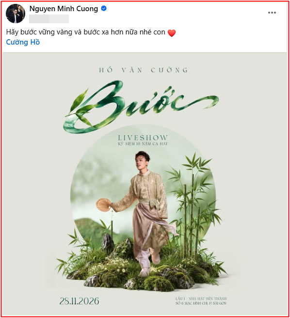 Nhạc sĩ Nguyễn Minh Cường gửi lời chúc đầy tình cảm đến Hồ Văn Cường trước thềm liveshow kỷ niệm 10 năm ca hát.