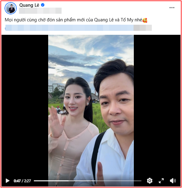 Quang Lê thu hút sự chú ý khi chia sẻ đoạn clip hậu trường ghi lại quá trình anh cùng Tố My thực hiện một sản phẩm âm nhạc mới.