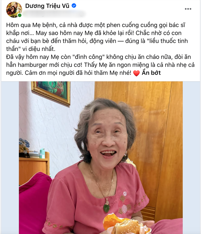 Em trai NSƯT Hoài Linh - Dương Triệu Vũ thông báo mẹ ruột gặp vấn đề sức khỏe.