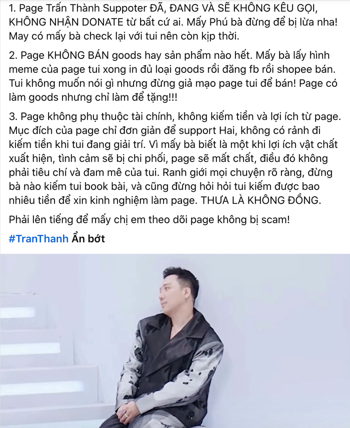 Người quản lý làm rõ thông tin liên quan đến hoạt động của trang.