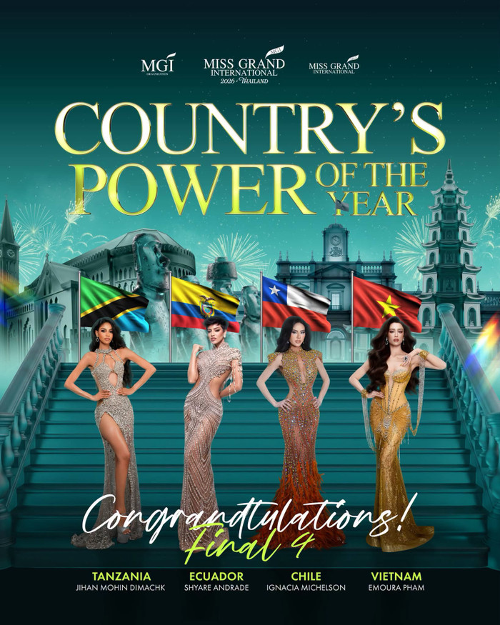 Emoura Phạm lọt Top 4 bình chọn Country's Power of the Year tại Miss Grand International 2026.