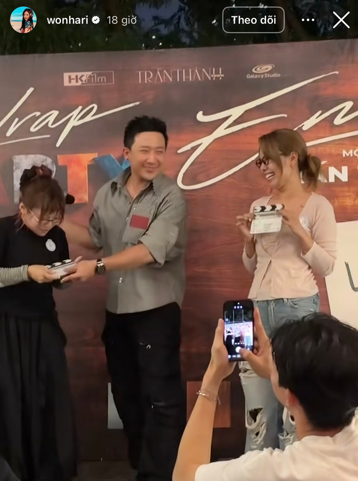 Hari Won chia sẻ khoảnh khắc của ông xã Trấn Thành trong buổi tiệc đóng máy, khép lại hành trình quay phim điện ảnh Em.