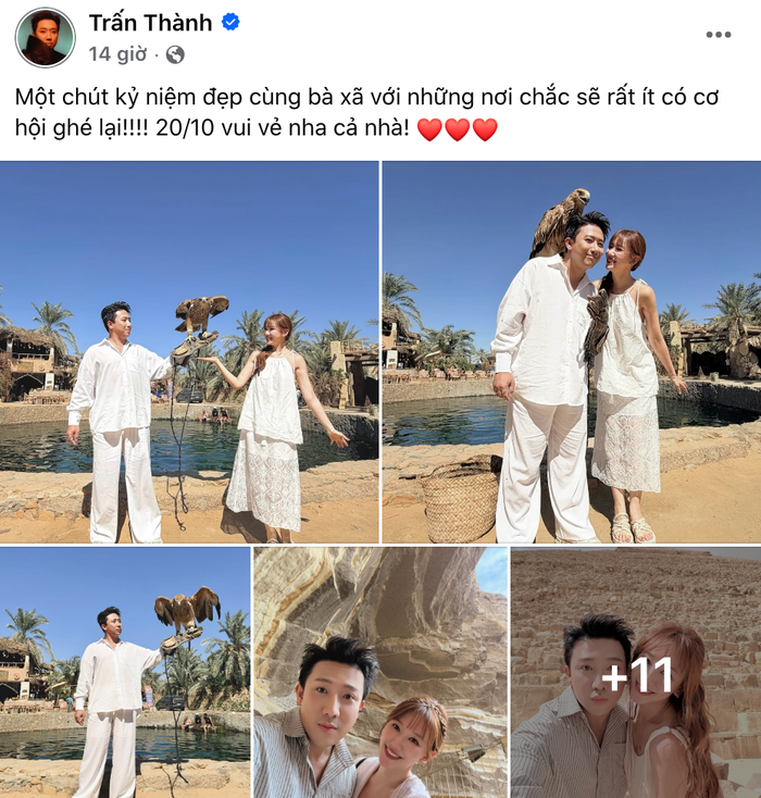 Trấn Thành và Hari Won chia sẻ kỷ niệm ở Ai Cập.