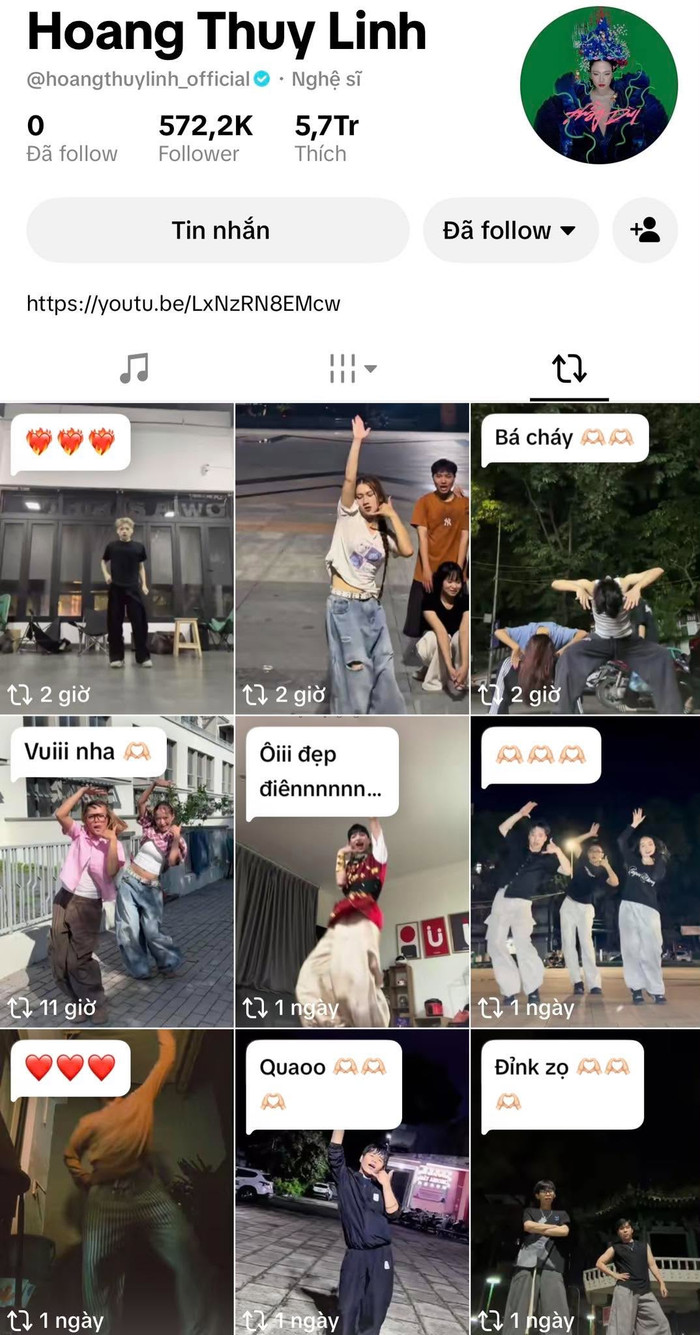 Hoàng Thùy Linh đăng lại những video khán giả nhảy trên nền nhạc Thầy Dùi.