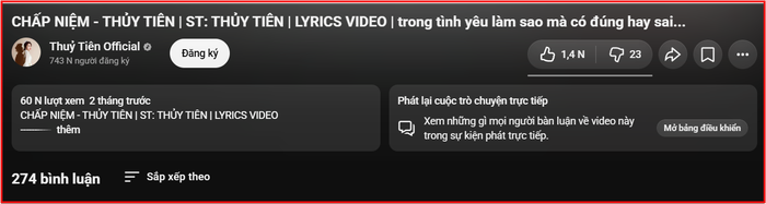Ca khúc mới của ca sĩ Thủy Tiên nhận về lượt xem khiêm tốn sau 2 tháng ra mắt.