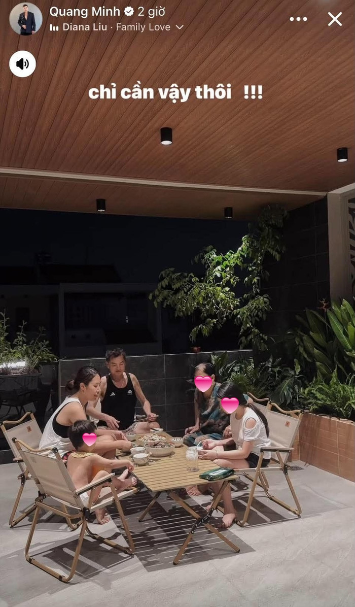 Nghệ sĩ Quang Minh chia sẻ khoảnh khắc hạnh phúc bên vợ con và người thân.