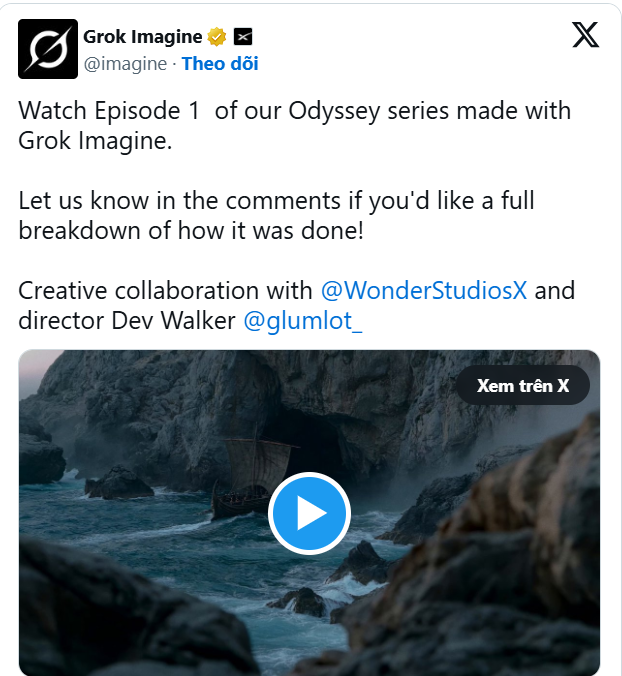 Elon Musk gây chú ý khi Grok Imagine công bố tập đầu tiên của The Odyssey, dự án sử dụng trí tuệ nhân tạo để tái hiện sử thi Hy Lạp cổ đại.