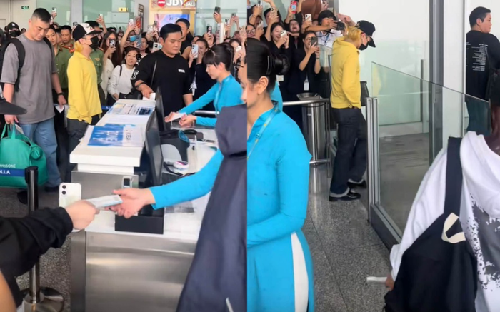 Hình ảnh G-Dragon xuất hiện tại sân bay trở về Hàn Quốc trong sự chào đón của đông đảo fan Việt (Ảnh: TikTok ha_vy260318)&nbsp;