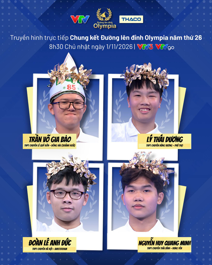 Chân dung 4 'nhà leo núi' sẽ tranh tài ở Chung kết Đường lên đỉnh Olympia 2026. Ảnh: fanpage Đường lên đỉnh Olympia