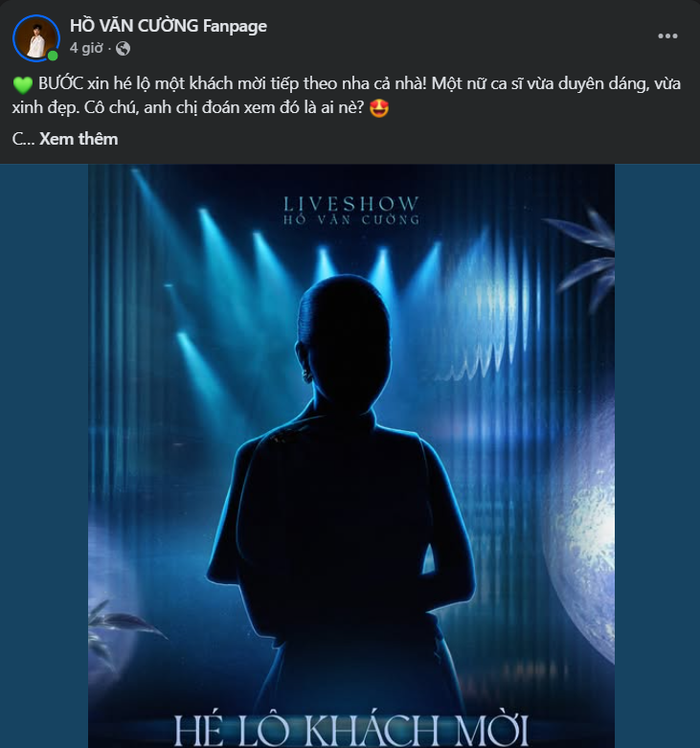 Hồ Văn Cường hé lộ về nữ khách mời tiếp theo tại liveshow.
