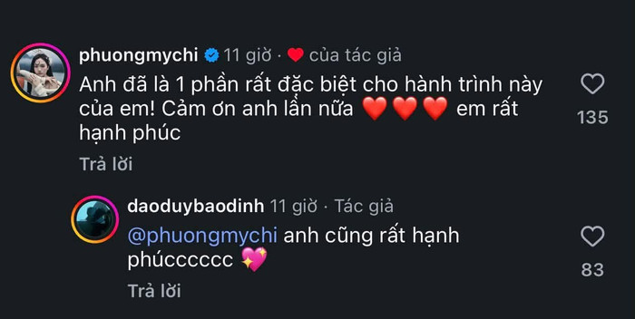 Phương Mỹ Chi và Bảo Định ngọt ngào 'vượt mức' với những chia sẻ dành cho nhau.