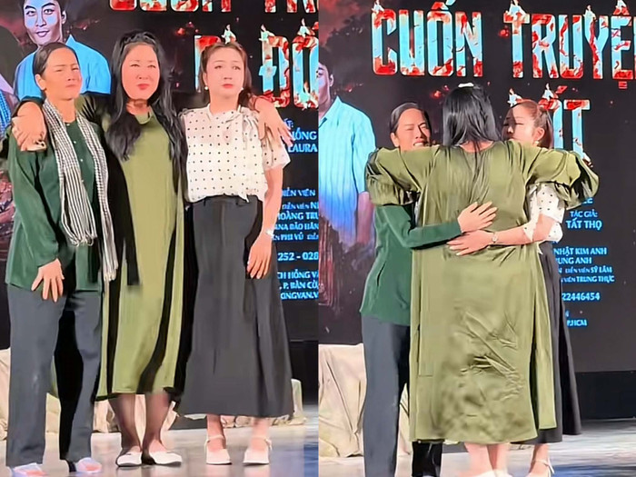NSND Hồng Vân bật khóc sau khi Cuốn truyện bị đốt khép lại trước hàng trăm khán giả. Ảnh: Chụp màn hình