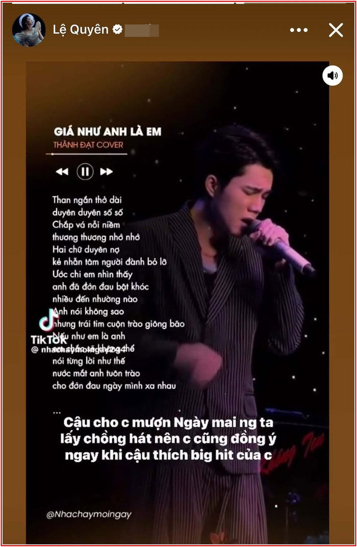 Lệ Quyên công khai tình cảm yêu mến dành cho nam ca sĩ trẻ Thành Đạt.