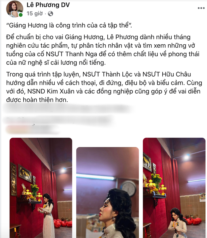 Diễn viên Lê Phương chia sẻ.
