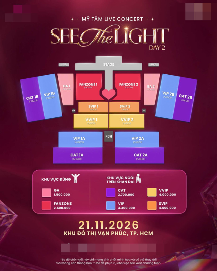 Mỹ Tâm chính thức công bố seatmap và giá vé cho live concert SEE THE LIGHT DAY 2.