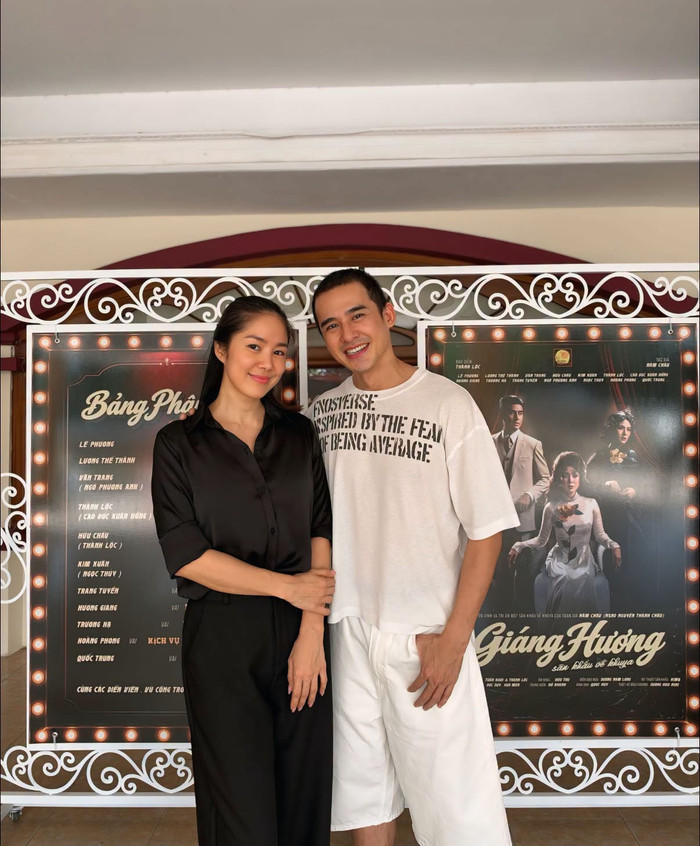Lê Phương đăng tải hình ảnh hậu trường trong ngày diễn Giáng Hương cùng Lương Thế Thành. Ảnh: FBNV