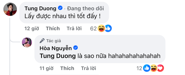 Bình luận hài hước của Tùng Dương trước 'ảnh cưới' của Hòa Minzy và Quốc Thiên.