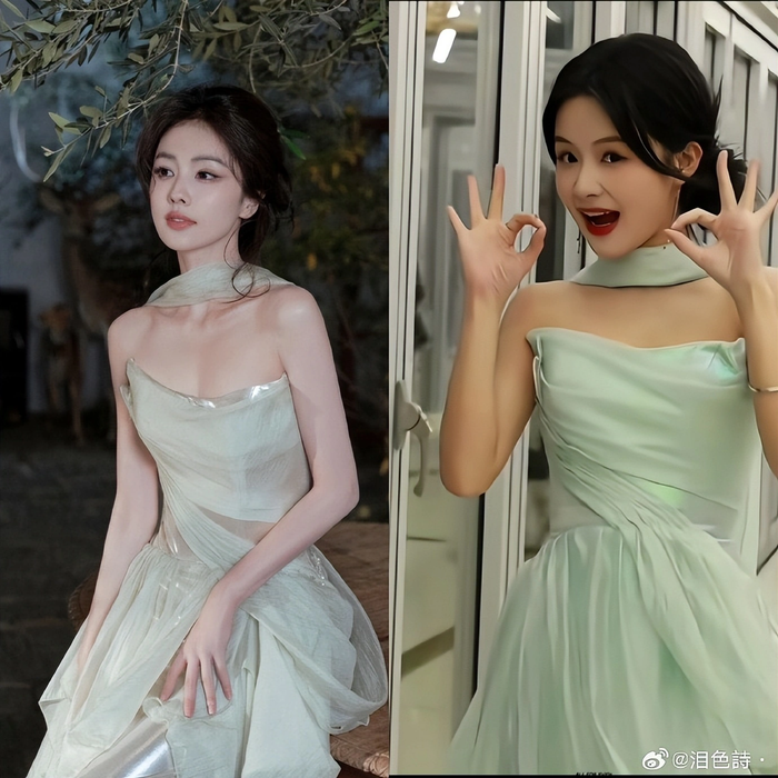 Dư Nhân bị 'soi' liên tục mặc trang phục giống hệt Bạch Lộc. Ảnh: Weibo