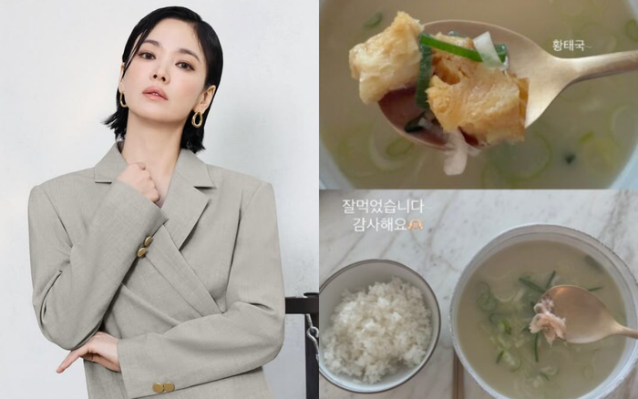Một bữa ăn gần đây của Song Hye Kyo chỉ có canh cá minh thái khô và cơm trắng. Ảnh: IGNV
