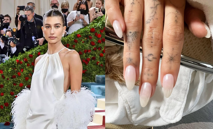 Phong cách cổ điển này của Hailey Bieber từng gây ấn tượng mạnh khi xuất hiện trên thảm đỏ Met Gala 2022. Sau lớp sơn nền được phủ chỉn chu, bộ móng bắt đầu với tông trắng sữa OPI GelColor Funny Bunny thanh lịch, rồi được hoàn thiện bằng lớp phủ Chrome Effects màu Tin Man cùng thương hiệu, tạo hiệu ứng ánh kim bắt sáng đầy tinh tế và sang trọng. Ảnh: @nailsbyzola