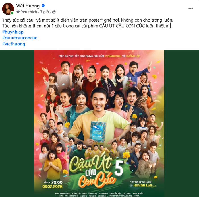 Việt Hương đăng đàn 'trách yêu' một câu chữ trên poster, khiến khán giả bật cười và bàn luận rôm rả