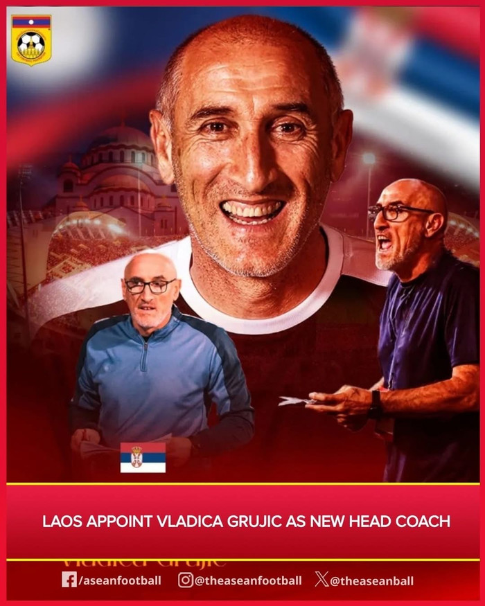 Liên đoàn Bóng đá Lào (LFF) đã chính thức công bố ông Vladica Grujic là HLV trưởng mới của đội tuyển quốc gia Lào vào ngày 20/2/2026.