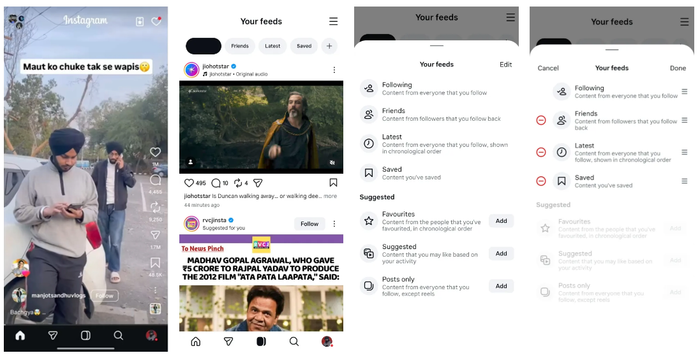 &nbsp;Instagram ưu tiên Reels trong bản thiết kế mới, có thể bổ sung mục “Your feeds” tùy chỉnh.