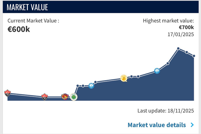 Theo cập nhật từ trang định giá cầu thủ quốc tế Transfermarkt, tiền đạo Nguyễn Xuân Son vẫn được định giá ở mức 600.000 euro, tương đương hơn 18 tỷ đồng. Ảnh chụp màn hình