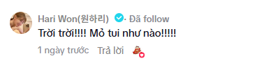 Phản hồi hài hước của Hari Won nhanh chóng thu hút hàng nghìn lượt tương tác