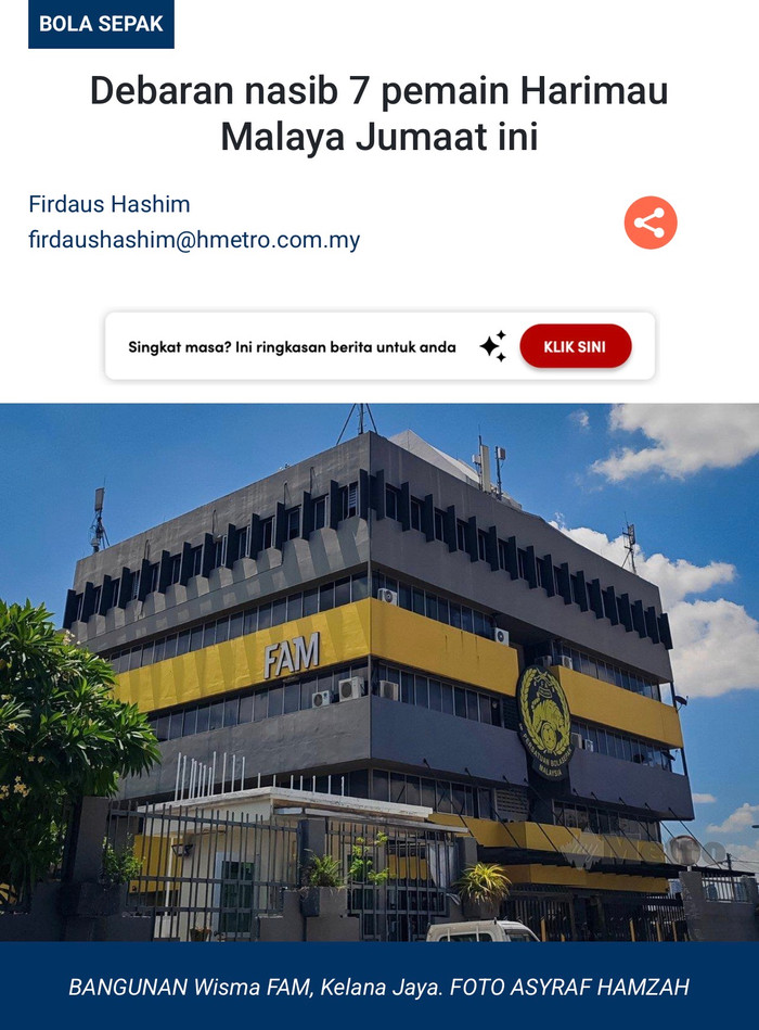 Truyền thông Malaysia vừa có thông tin đặc biệt quan trọng liên quan đến tuyển Việt Nam ở vòng loại Asian Cup 2027. Ảnh: Harian Metro&nbsp;