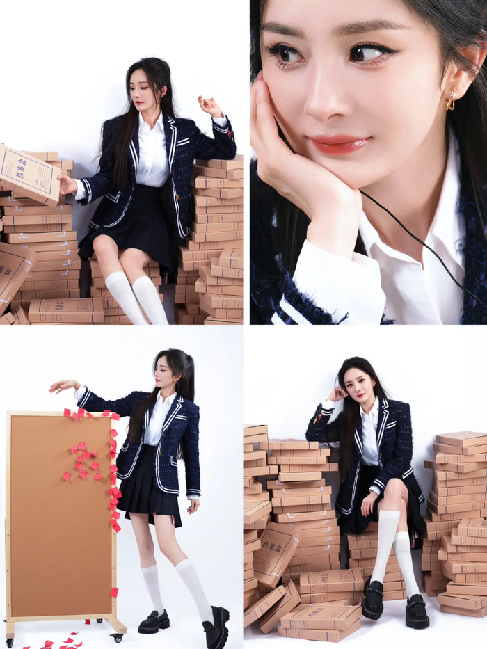 Dương Mịch diện trang phục học đường trong bộ ảnh mới. - Ảnh: Sohu