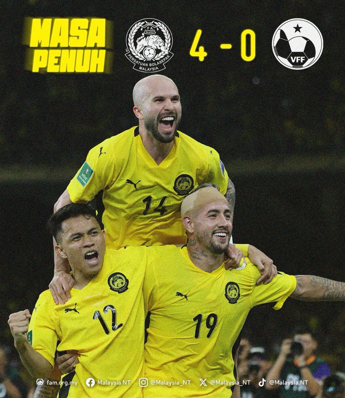 Tuyển Malaysia gặp ác mộng sau khi thắng Việt Nam. Ảnh: Malaysia NT