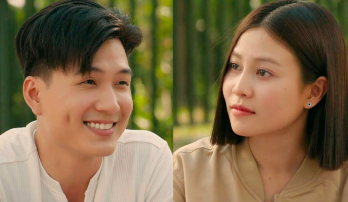 Lê Hải và Quỳnh Châu trong một phân cảnh tình cảm của Cách em 1 milimet, ánh mắt và nụ cười má lúm tạo nên phản ứng hóa học bùng nổ
