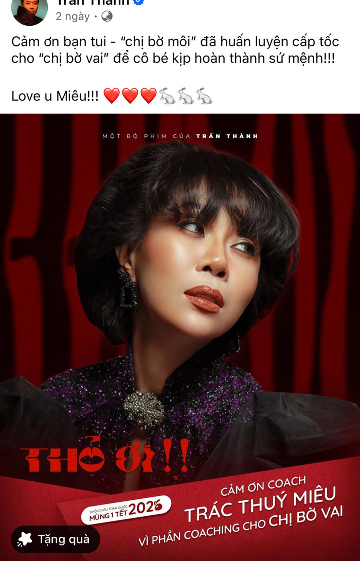 Trấn Thành công khai cảm ơn Trác Thuý Miêu sau thành công của Thỏ Ơi!!. - Ảnh: NSX