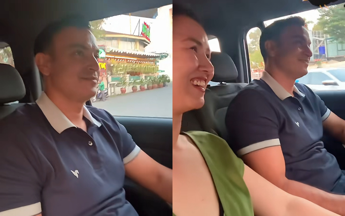 Võ Hạ Trâm thích thú khi ông xã trò chuyện bằng tiếng Việt với tài xế. Ảnh chụp màn hình