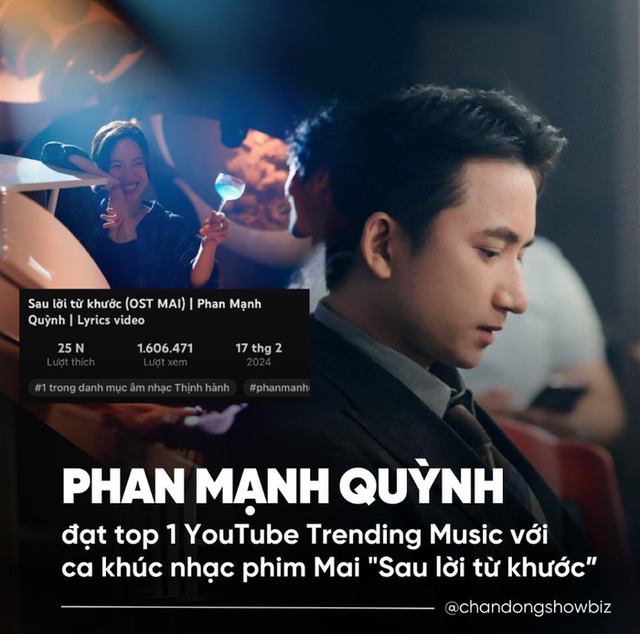 Sau Lời Từ Khước nhiều tuần giữ Top 1 Trending Music YouTube năm 2024