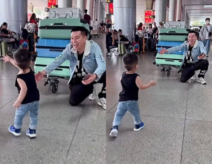 Con trai ra sân bay đón nghệ sĩ Quang Minh về Việt Nam sau chuyến lưu diễn dài ngày ở Mỹ.