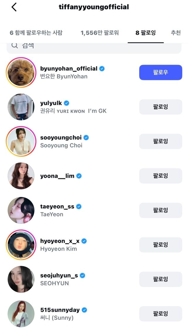 Danh sách theo dõi của Tiffany Young. (Ảnh: Mydaily)