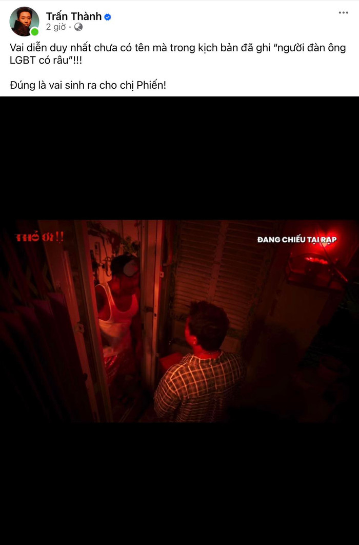 Trấn Thành dành lời khen cho 'người đàn ông LGBT có râu' trong Thỏ Ơi!!. Ảnh chụp màn hình