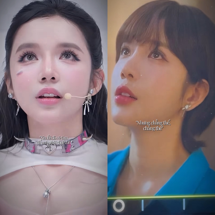 LyLy trong lúc đóng phim Trấn Thành và tham gia một chương trình đều ngước lên để nước mắt không rơi khi đang khóc. Ảnh chụp màn hình