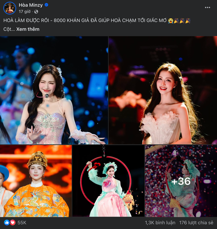 Các bài đăng của Hoà Minzy về đêm fan concert đều đạt lượng người tương tác lớn. (Ảnh: chụp màn hình)