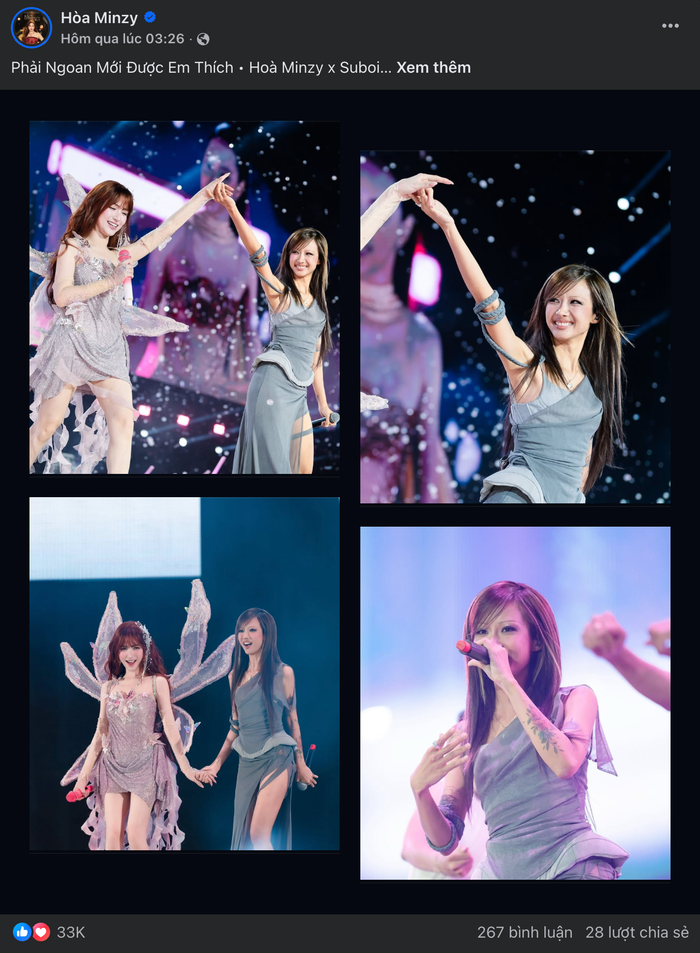 Điển hình như bài đăng về sự kết hợp giữa Hoà Minzy và rapper Suboi nhận được lượng tương tác khủng trong loạt bài đăng liên quan đến fan concert. (Ảnh: chụp màn hình)