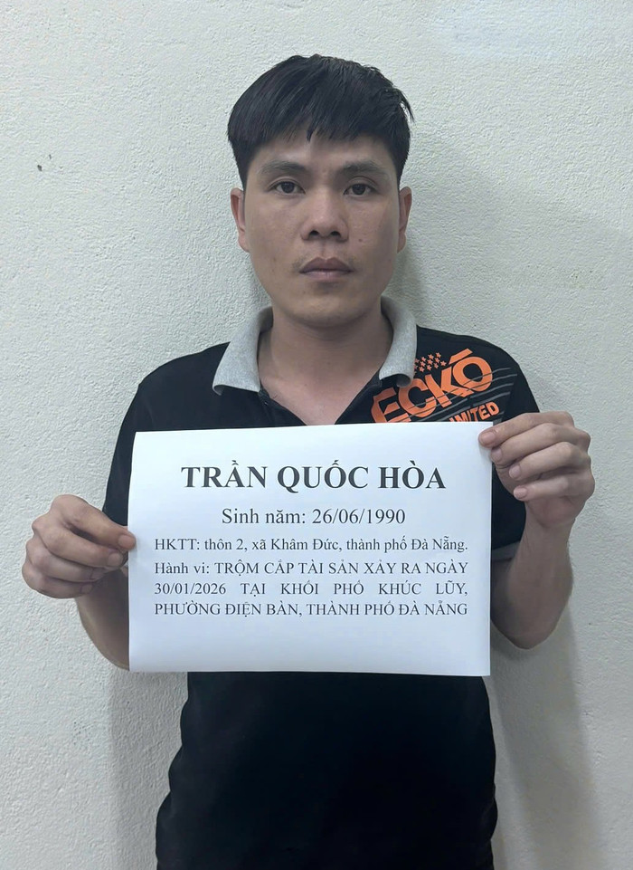 Trần Quốc Hòa bị tạm giữ để điều tra. Ảnh: Công an TP Đà Nẵng