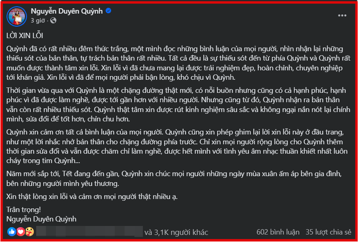 Nguyễn Duyên Quỳnh xin lỗi sau sự cố lộ hát nhép Ảnh 3