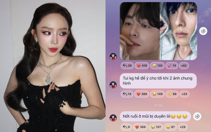 Tóc Tiên vui vẻ khen Gong Yoo và Jang Ji Yong có nốt ruồi duyên ở mũi. Ảnh: IGNV